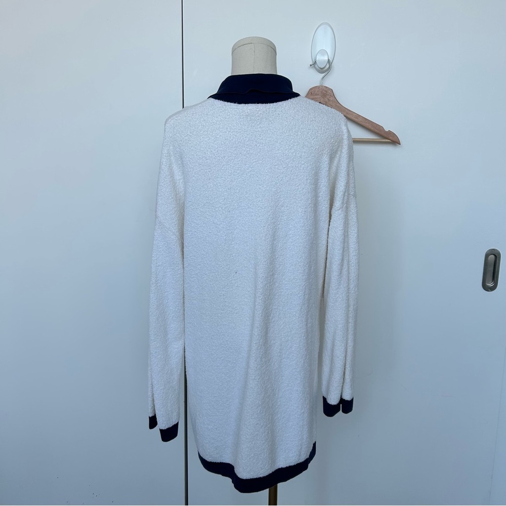 Vintage Escada White & Navy Terry Sequin Collar Button Up Long Sleeve Polo - Picture 14 of 16